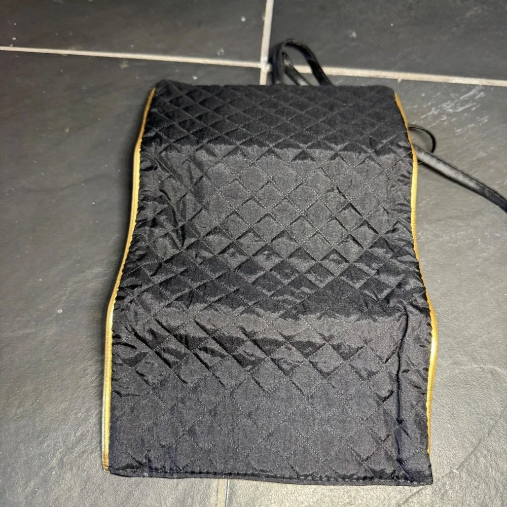 Schildkraut Black Quilted Jewelry Roll Travel Organizer Gold Trim Ribbon Tie
